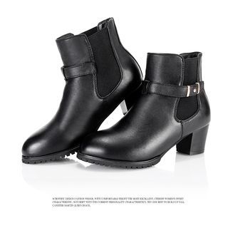 YIYA Genuine Leather Belted Heeled Short Boots