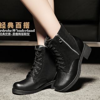 YIYA Genuine Leather Panel Short Boots