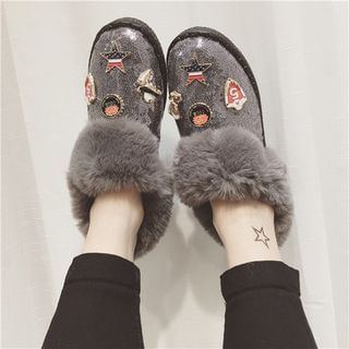 kokoin Applique Furry Ankle Boots