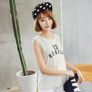 Sens Collection Lettering Striped Sleeveless T-Shirt