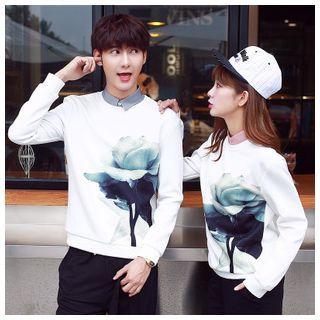 Azure Flower Print Matching Couple Pullover