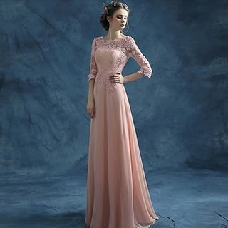Angel Bridal Lace-Panel Evening Gown