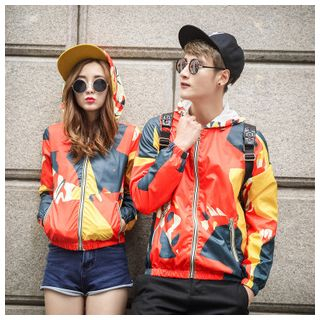 Azure Couple Colour Block Hooded Jacket