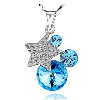 BELEC White Gold Plated 925 Sterling Silver Star Pendant with Blue Cubic Zirconia and 45cm Necklace