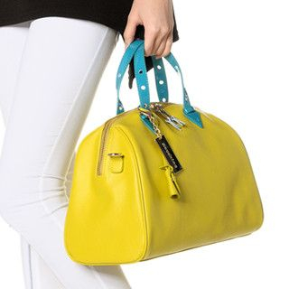 Zecchino   Handcrafted Genuine Leather Contrast Trim Boston Bag Yellow - One Size