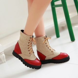 JY Shoes Hidden Wedge Lace Up Short Boots