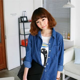 Seoul Fashion Pocket-Front Denim Shirt