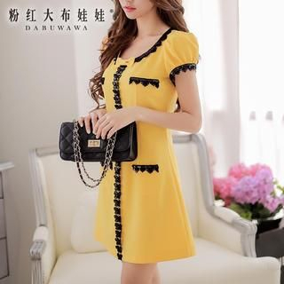 Dabuwawa Short-Sleeve Bowed Lace Trim Dress