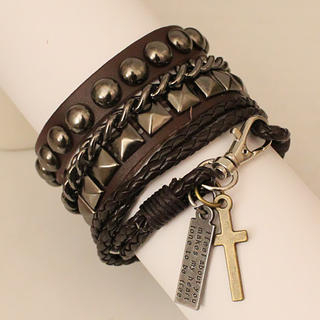 Free Shop Set: Studded Bracelet + Cross-Accent Bracelet