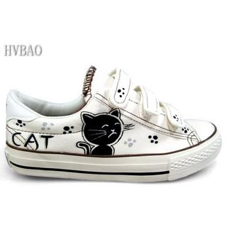 HVBAO Cat Print Velcro Canvas Sneakers