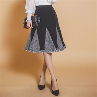 ERANZI Fringed Godet-Hem A-Line Skirt