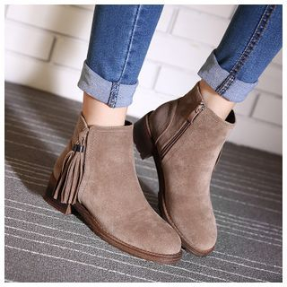 Anran Faux Suede Tasseled Ankle Boots