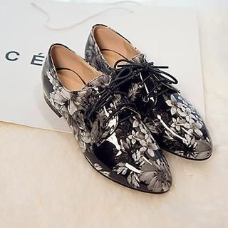 JY Shoes Floral Print Lace-Up Shoes