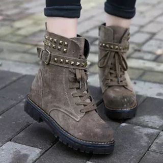 Forkix Boots Studded Lace-Up Short Boots