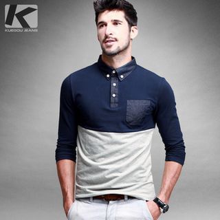 Quincy King Colour Block Long-Sleeve Polo Shirt