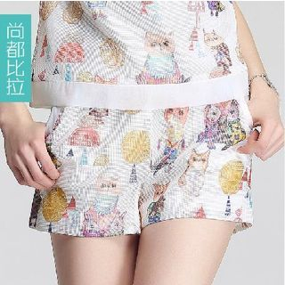 Sentubila Cat Pattern Shorts