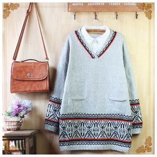 Kirito Patterned V-neck Sweater