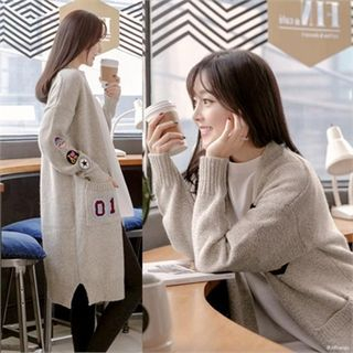 Attrangs V-Neck Appliqu  Long Cardigan