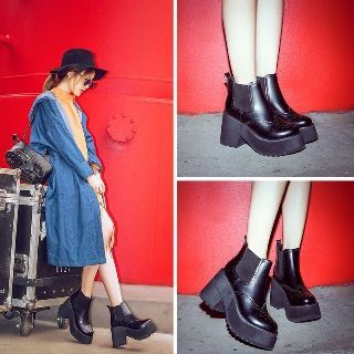 Mancienne Chunky-Heel Platform Wing-Tip Ankle Boots