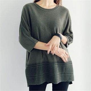 YOOM Elbow-Sleeve Crochet-Trim Knit Top