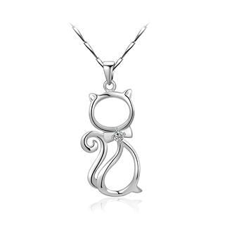 BELEC 925 Sterling Silver Cat Pendant with Silver Cubic Zircon and 40cm Necklace