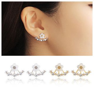 Glamiz Rhinestone Floral Earrings
