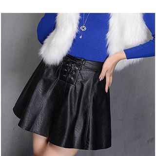 Oaksa Lace-Up Faux Leather A-Line Skirt