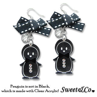 Sweet & Co. Lovely Black Ribbon & Bowtie Penguin Earrings
