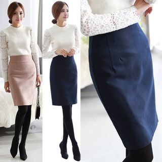 the ebbm Wool Blend Zip-Up Pencil Skirt