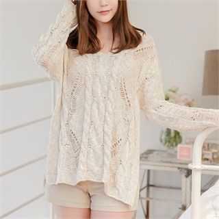 Attrangs V-Neck Pointelle-Knit Sweater