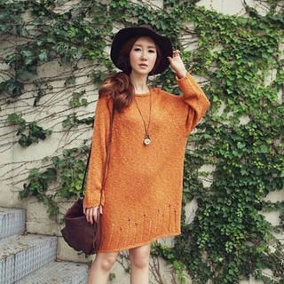Raglan-Sleeve Oversized Knit Dress