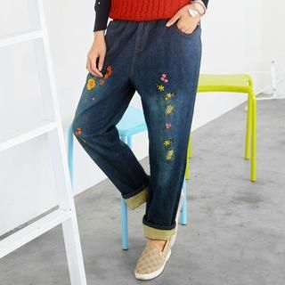 59 Seconds Embroidered Washed Jeans
