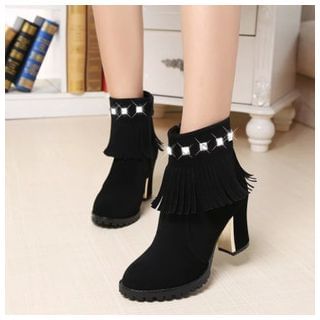 BAYO Block Heel Fringe Short Boots