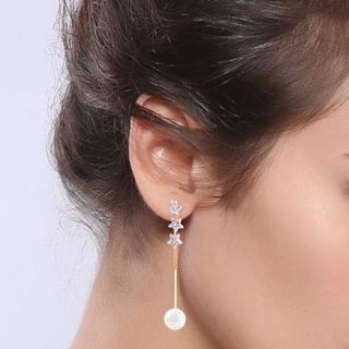 Dara Faux Pearl Rhinestone Earrings