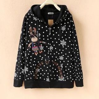 Cute Colors Print Embroidered Hood Jacket