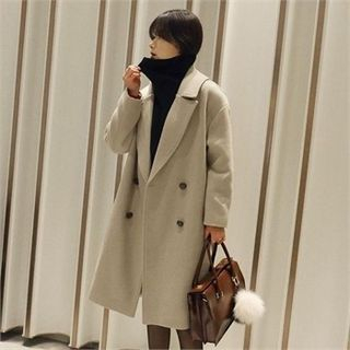 LIPHOP Wool Blend Wide-Collar Double-Breasted Coat