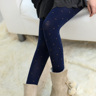 59 Seconds Heart Print Tights Dark Blue and Beige Heart - One Size