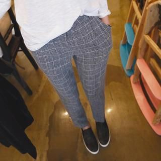 REDOPIN Slim-Fit Check Pants