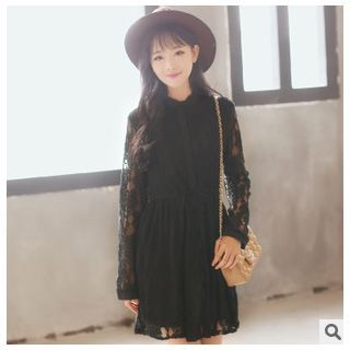 Sens Collection Tied-Waist Floral-Lace Shirtdress