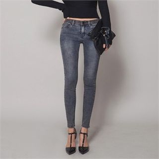 ERANZI Brushed-Fleece Two-Tone Skinny Jeans