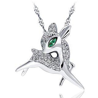 BELEC White Gold Plated 925 Sterling Silver Deer Pendant with White Cubic Zirconia and 45cm Necklace