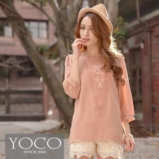 Tokyo Fashion 3/4-Sleeve Lace-Bib Chiffon Top