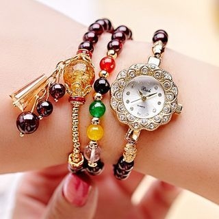 Nanazi Jewelry Beaded Bracelet Rhinestone Watch