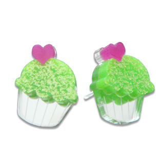 Sweet & Co. Sweet Glitter Green Mirror Cupcake Stud Earrings