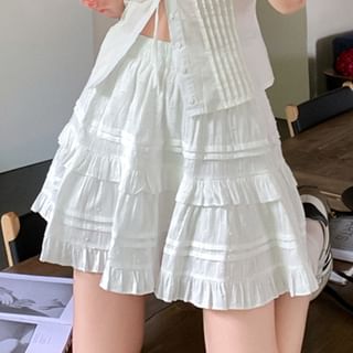 High Waist Plain Ruffle Mini A-Line Skirt