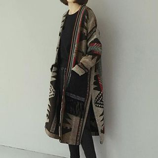 Eva Fashion Patterned Fringed Woolen Coat