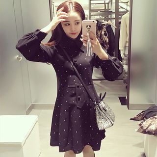 QZ Lady Dotted Long-Sleeve Collared Dress