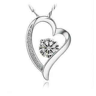 BELEC White Gold Plated 925 Sterling Silver Heart-shaped Pendant with Cubic Zirconia (with 45cm Necklace )