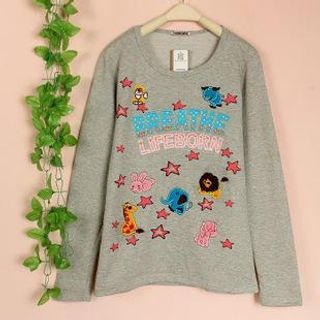 Cute Colors Long-Sleeve Animal Appliqu  Embroidered T-Shirt