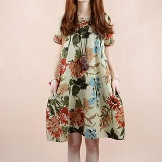 Sayumi Short-Sleeve Floral Print A-Line Dress